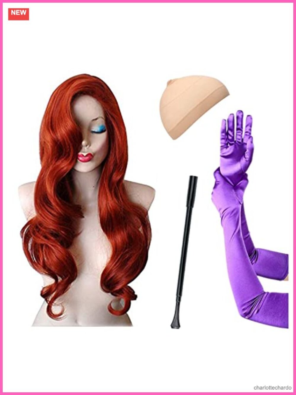 Jessica Rabbit Costume Set Wig Cigar Holder Gloves Cosplay